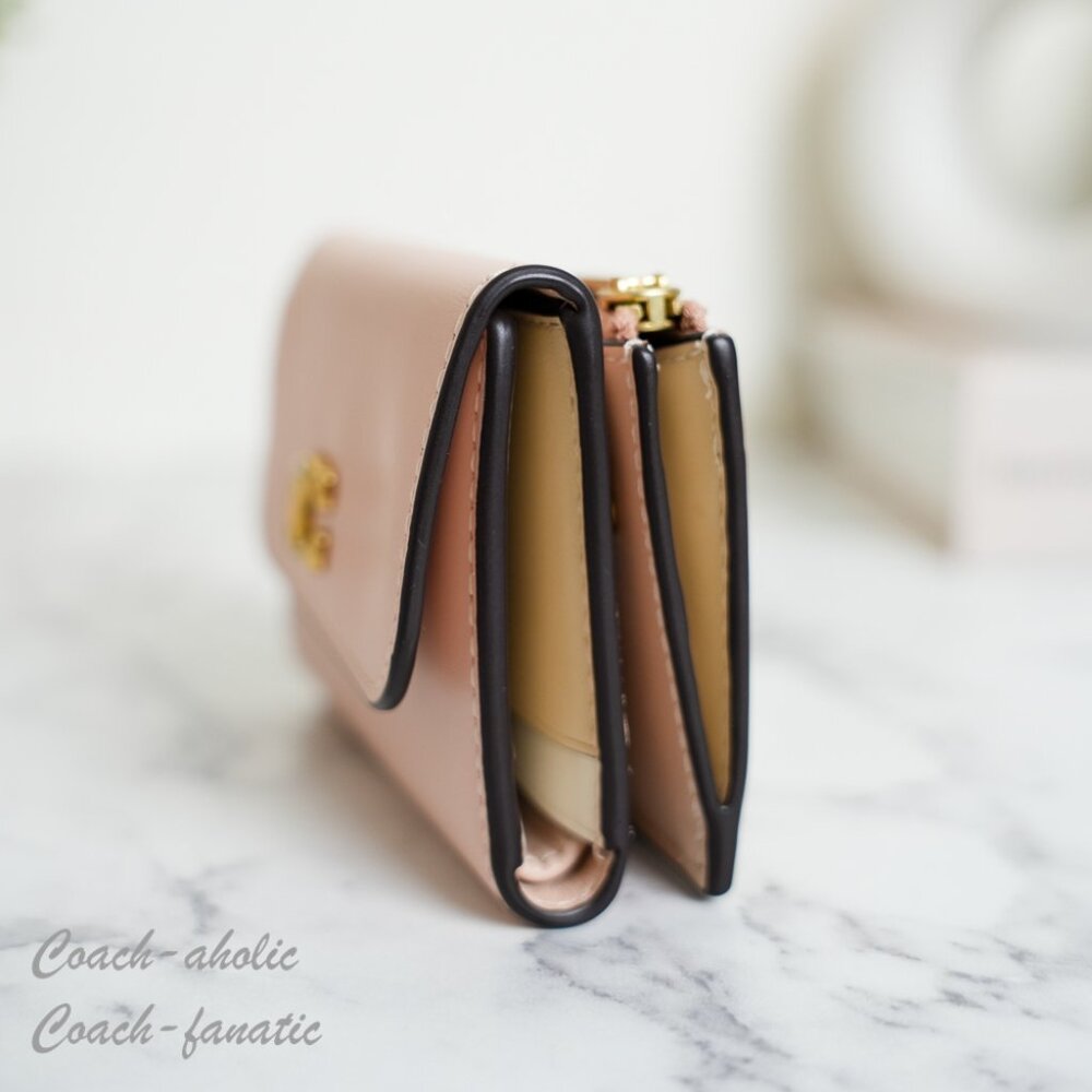 Coach CBF60 Essential Card Holder Wallet In Colorblock Brass/Cream Multi NWT - Picture 8 of 13